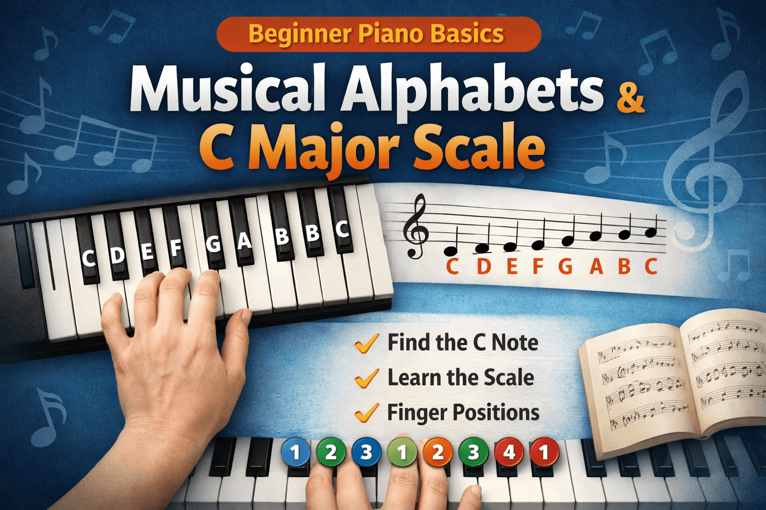 You are currently viewing 🎹 Musical Alphabets & How to Play C Major Scale on Piano (Beginner Friendly Guide)